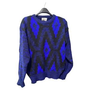 Eaton Select Mens M/M Blue Black Geometric Knit Acrylic Sweater‎